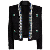 Manteau cardigan en laine de haute qualité pour femme, style bureau, noir, de qualité supérieure, avec perles de l'industrie lourde